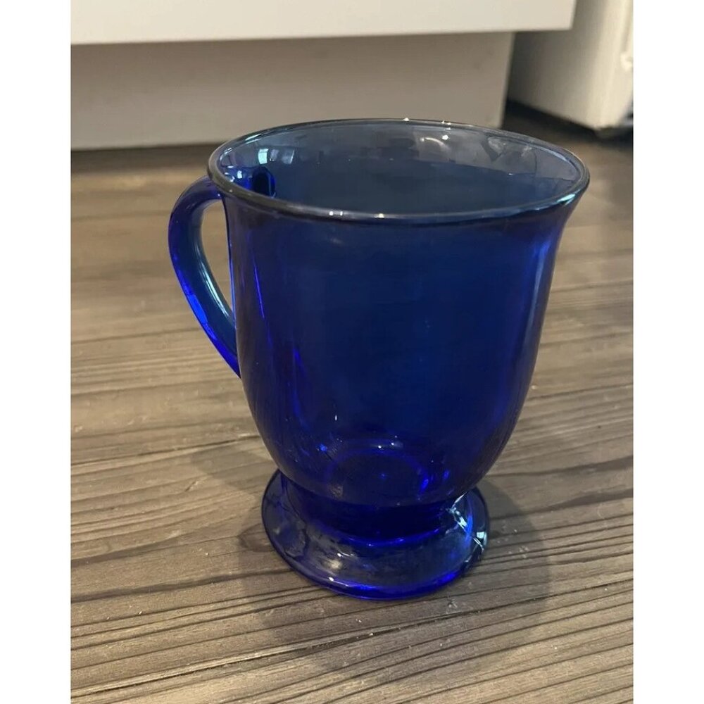 Cobalt Blue Anchor Hocking Replacement Glass Pedestal Coffee Mug with Handle USA - Picture 2 of 6